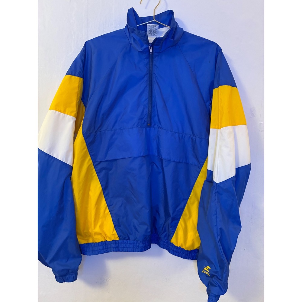 Vintage Eastbay Windbreaker Pullover Blue Yellow Colorblock Half Zip Mens L